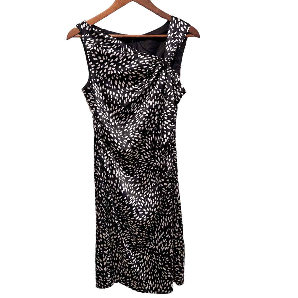 Maggy London Black White Sleeveless Satin Midi Dress Size 10 Silky Wedding